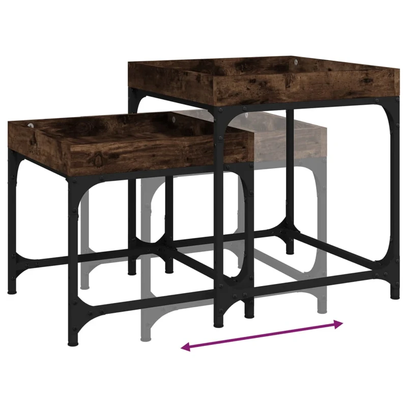 Lot de 2 tables d'appoint pieds réglables en bois d'ingénierie marron cadre en acier DEC031305