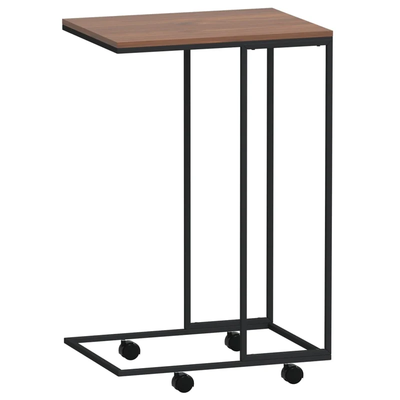 Table d'appoint en forme de C sur roulettes 40 x 30 x 63,5 cm bois d'ingénierie marron et fer noir DEC031297