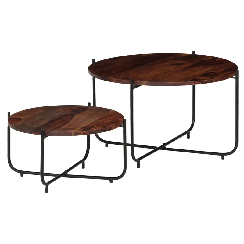 Ensemble de deux table basse en bois massif pieds robustes en acier 60 x 35 cm DEC031240