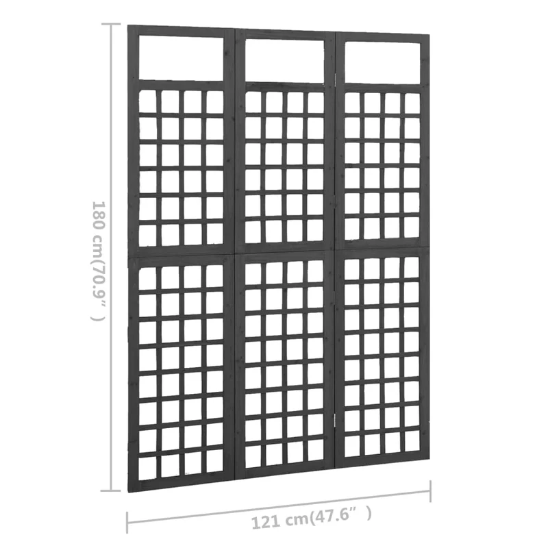 Paravent séparateur de pièce cloison à 3 panneaux en bois de pin noir 121 x 180 cm DEC031195