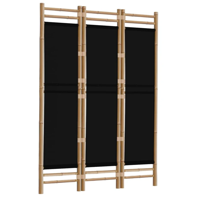 Paravent séparateur de pièce cloison pliante 3 panneaux 120 cm bambou et toile noir DEC031187