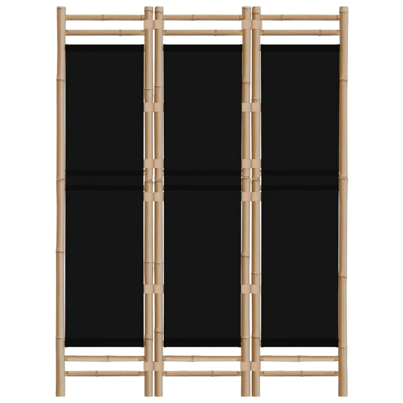 Paravent séparateur de pièce cloison pliante 3 panneaux 120 cm bambou et toile noir DEC031187