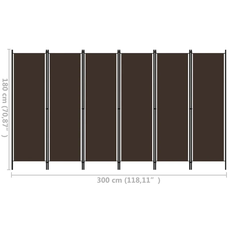 Séparateur de pièce cloison 6 panneaux 300 x 180 cm tissu marron et fer DEC031084