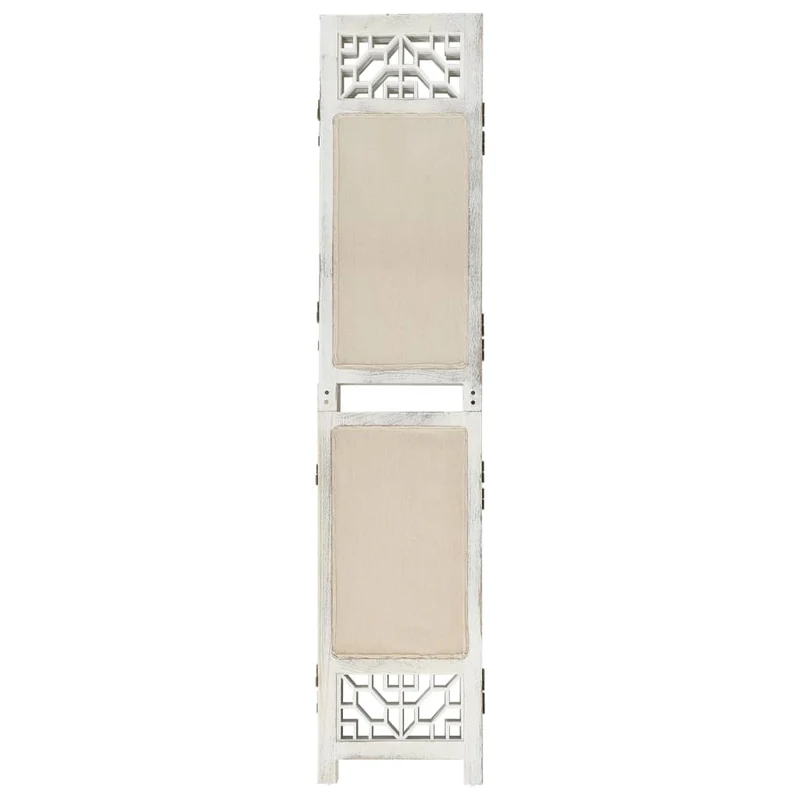Paravent séparateur de pièce cloison 6 panneaux 210 x 165 cm tissu crème et MDF DEC031072