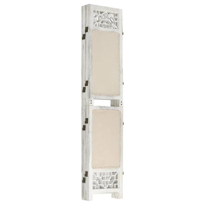 Paravent séparateur de pièce cloison 6 panneaux 210 x 165 cm tissu crème et MDF DEC031072