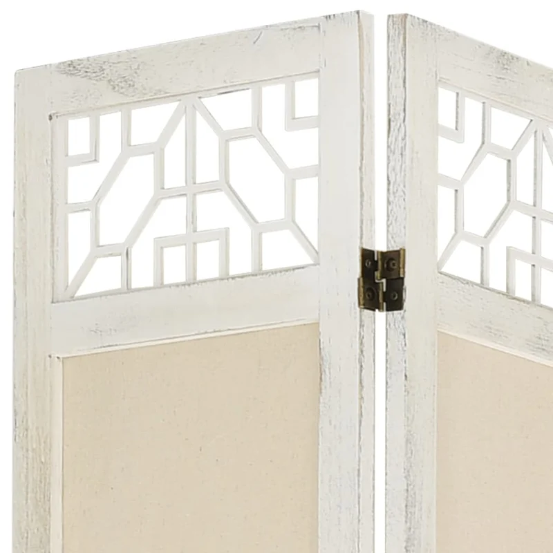 Paravent séparateur de pièce cloison 6 panneaux 210 x 165 cm tissu crème et MDF DEC031072
