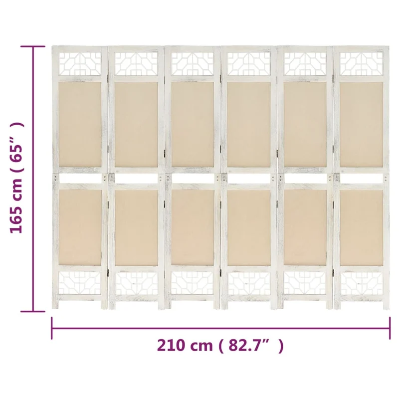 Paravent séparateur de pièce cloison 6 panneaux 210 x 165 cm tissu crème et MDF DEC031072
