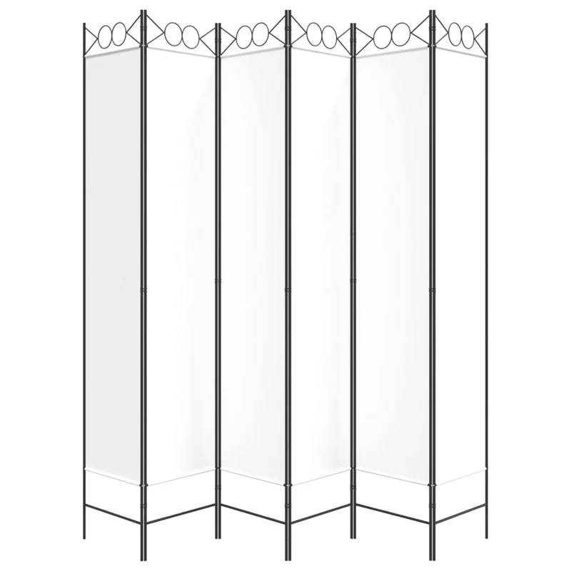 Paravent séparateur de pièce cloison 6 panneaux 240 x 220 cm tissu blanc et fer DEC031046