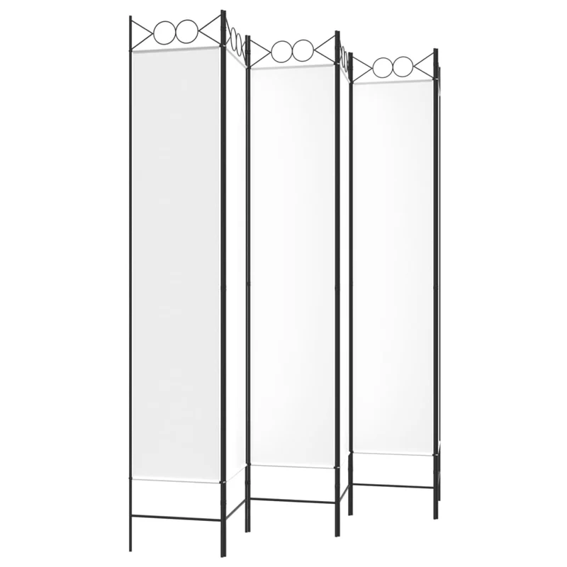 Paravent séparateur de pièce cloison 6 panneaux 240 x 220 cm tissu blanc et fer DEC031046