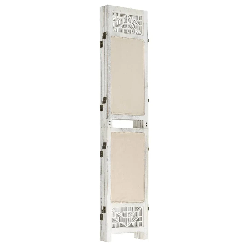 Paravent séparateur de pièce cloison 5 panneaux 175 x 165 cm tissu crème et MDF DEC030968