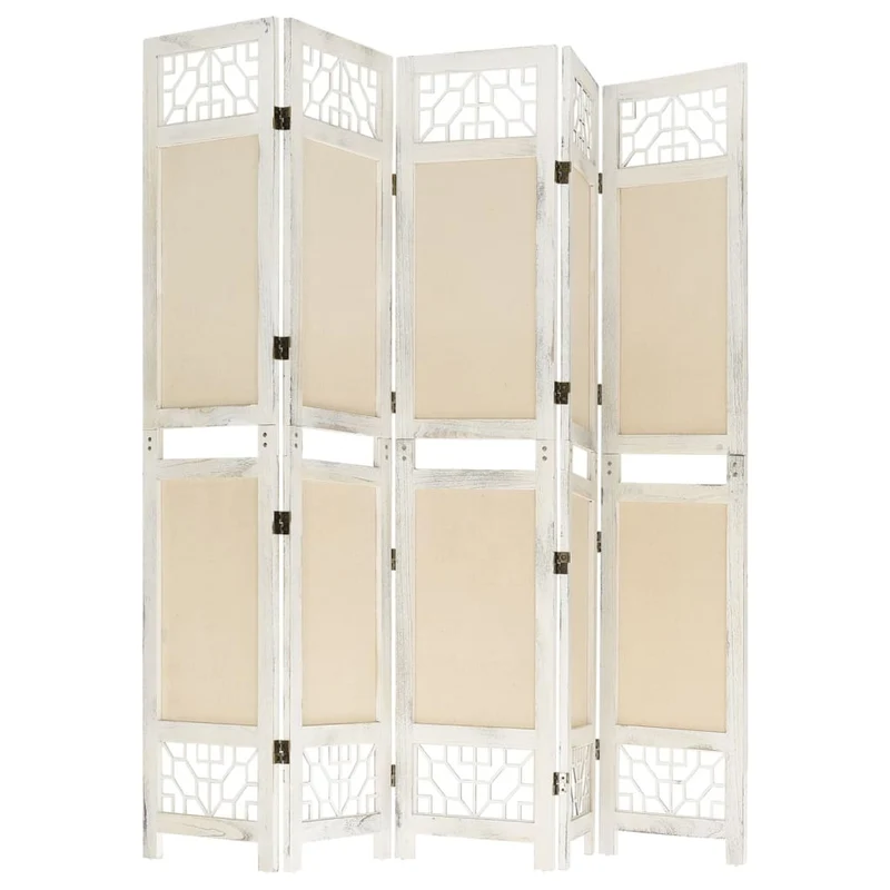 Paravent séparateur de pièce cloison 5 panneaux 175 x 165 cm tissu crème et MDF DEC030968