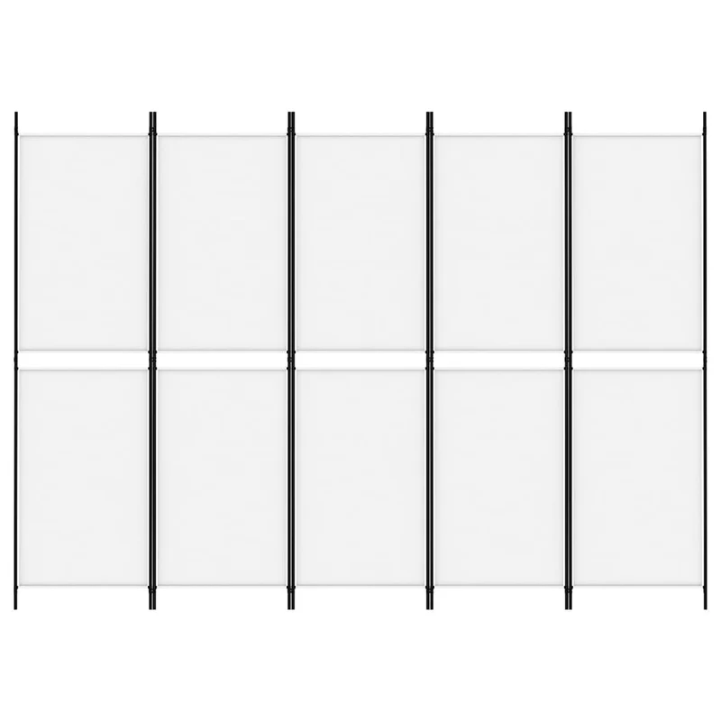 Paravent séparateur de pièce cloison 5 panneaux 250 x 180 cm tissu blanc et fer DEC030946