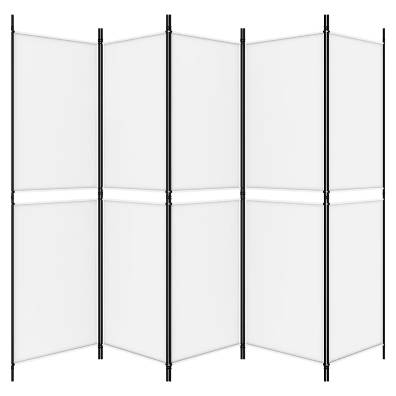 Paravent séparateur de pièce cloison 5 panneaux 250 x 180 cm tissu blanc et fer DEC030946