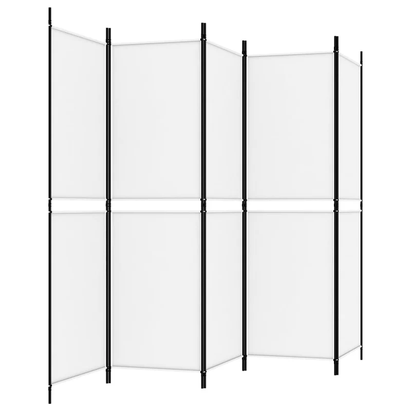Paravent séparateur de pièce cloison 5 panneaux 250 x 180 cm tissu blanc et fer DEC030946