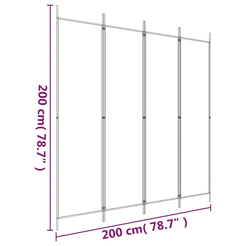 Paravent séparateur de pièce cloison 4 panneaux 200 x 200 cm tissu marron et fer DEC030874