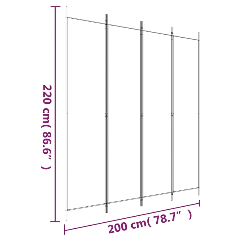 Paravent séparateur de pièce cloison 4 panneaux 200 x 220 cm tissu anthracite et fer DEC030826