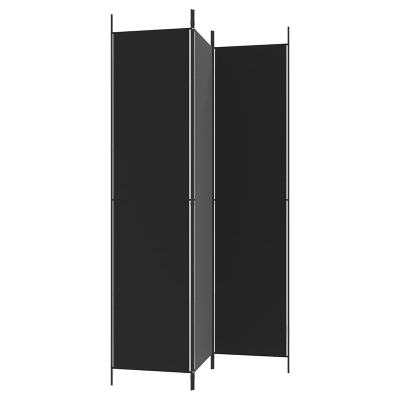 Paravent séparateur de pièce cloison 3 panneaux 150 x 220 cm tissu noir et fer DEC030800