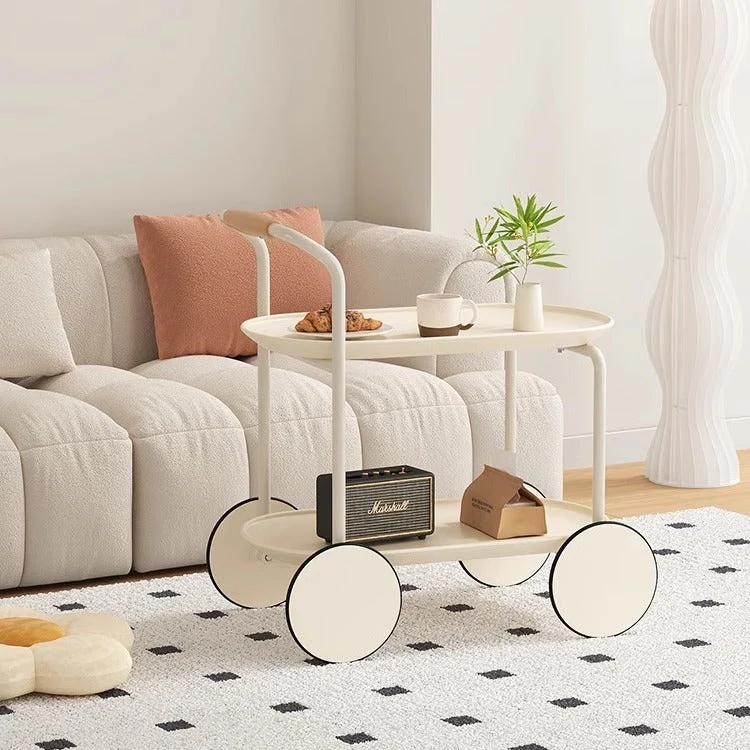 Modern Minimalist Armrest Removable Rectangle Oval Iron ABS End Table 2-Tier For Living Room