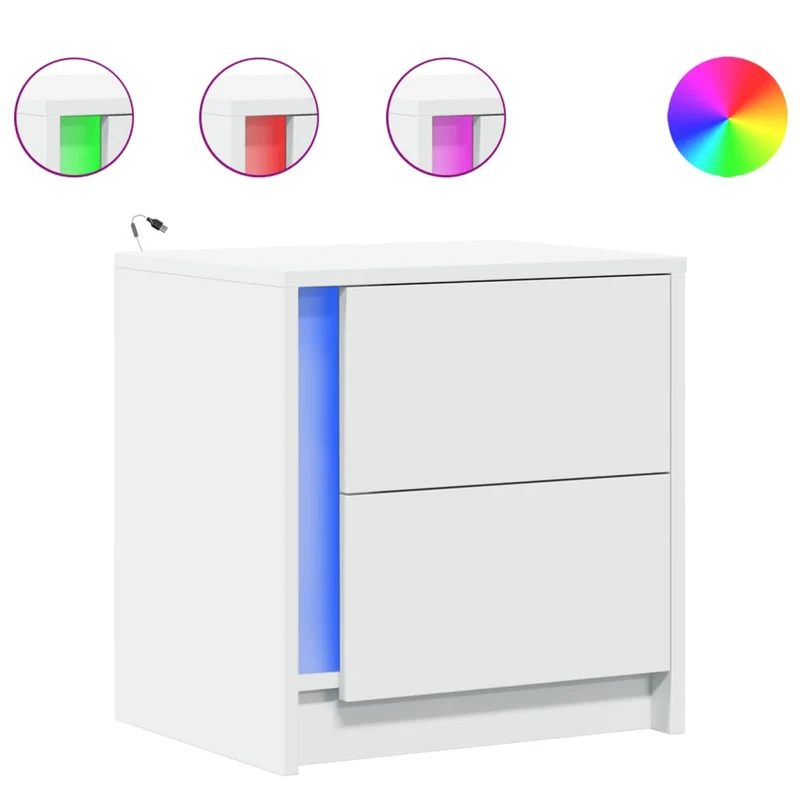Lot de 2 tables de chevet avec tiroirs et LED 43 x 34 x 45 cm en bois d'ingénierie blanc DEC032871
