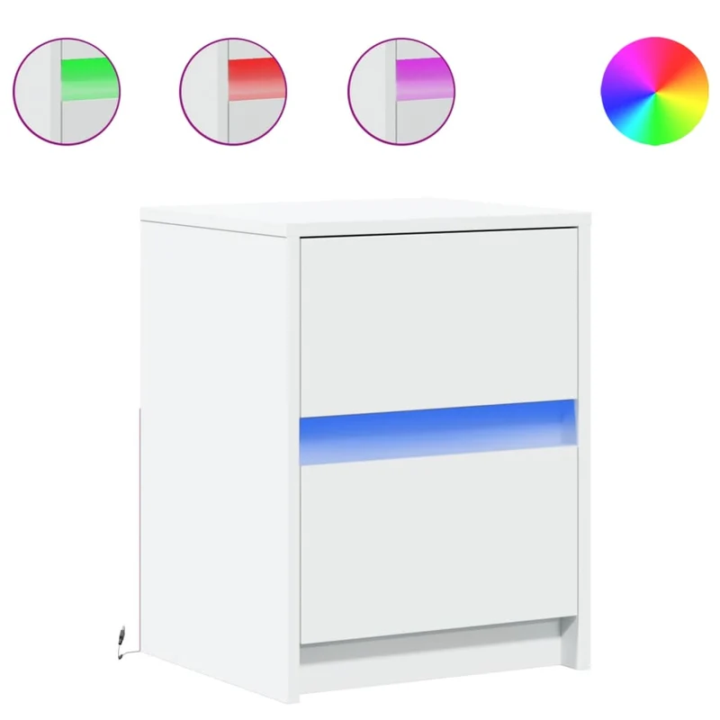 Lot de 2 tables de chevet avec tiroirs et LED 38 x 34 x 50 cm en bois d'ingénierie blanc DEC032870