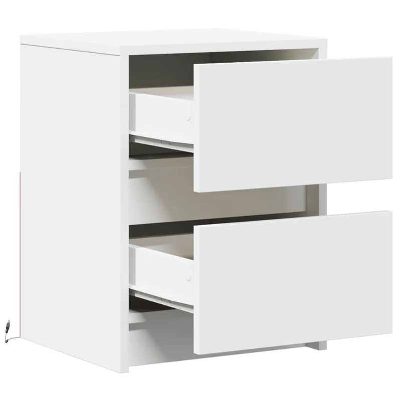 Lot de 2 tables de chevet avec tiroirs et LED 38 x 34 x 50 cm en bois d'ingénierie blanc DEC032870