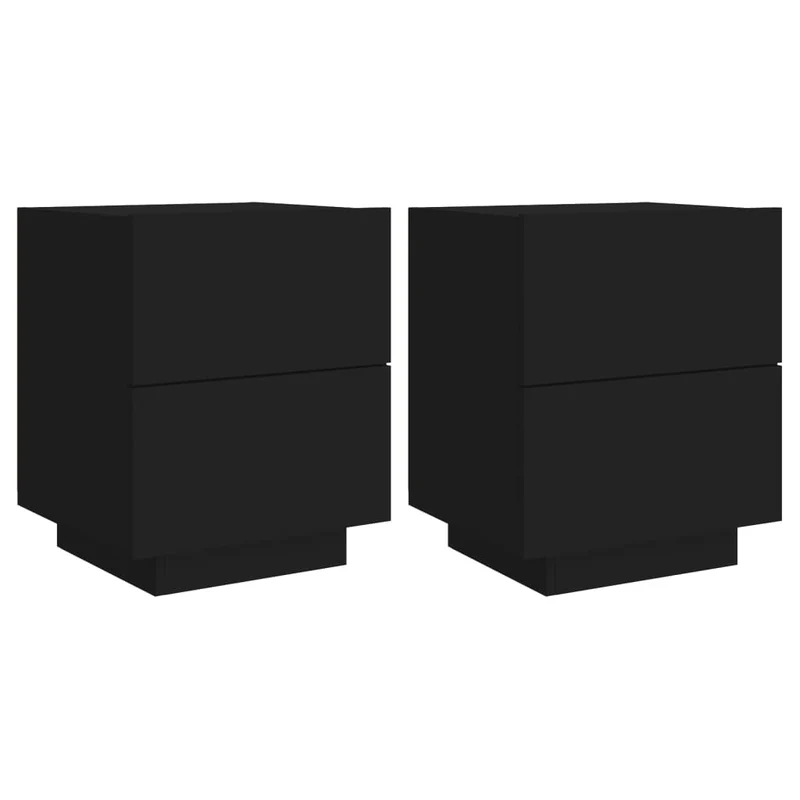 Lot de 2 tables de chevet avec tiroirs et LED 45 x 40 x 55 cm en bois d'ingénierie noir DEC032859
