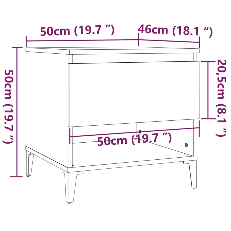 Table d'appoint chevet avec tiroir 50 x 46 x 50 cm en bois d’ingénierie noir DEC032495