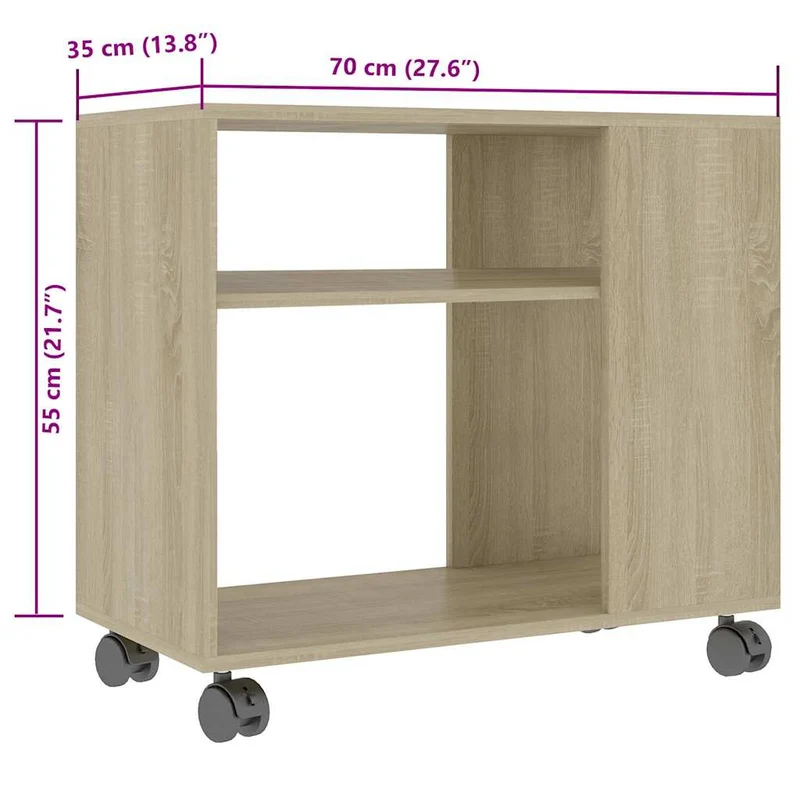 Table d'appoint meuble de salon sur roulettes 70 x 35 x 55 cm en bois d'ingénierie couleur chêne DEC032426