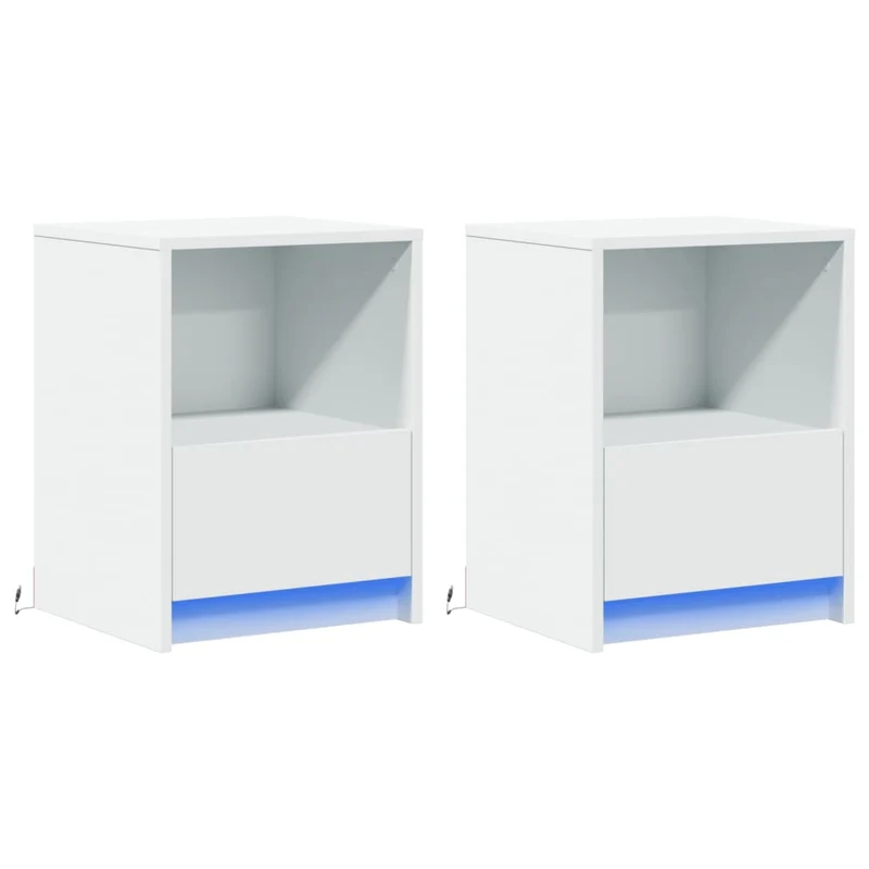 Lot de 2 tables de chevet avec tiroir et LED en bois d'ingénierie blanc DEC032872