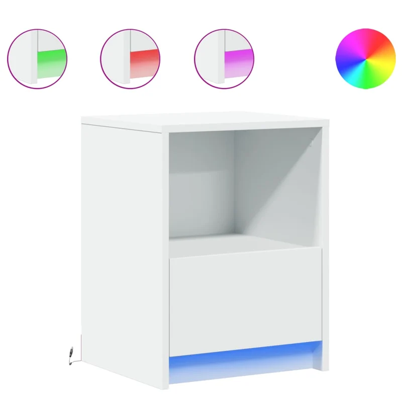 Lot de 2 tables de chevet avec tiroir et LED en bois d'ingénierie blanc DEC032872