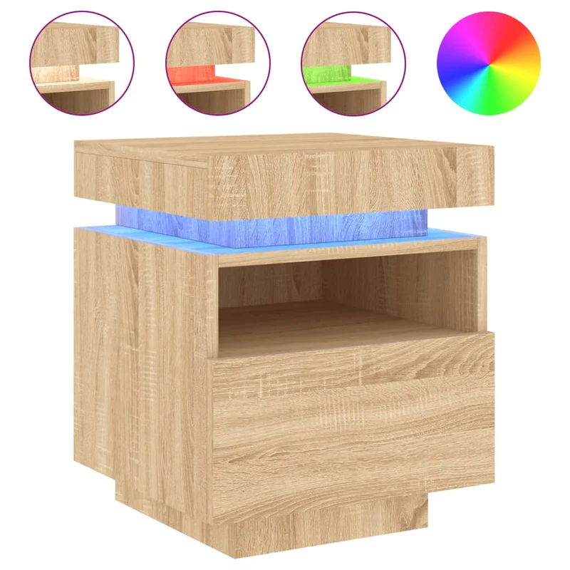 Table de chevet avec tiroir et LED 40 x 39 x 48,5 cm en bois d'ingénierie couleur chêne DEC032831