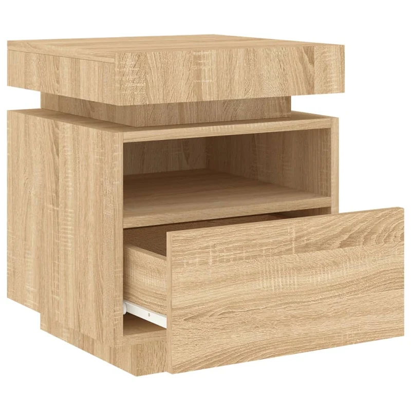 Table de chevet avec tiroir et LED 40 x 39 x 48,5 cm en bois d'ingénierie couleur chêne DEC032831