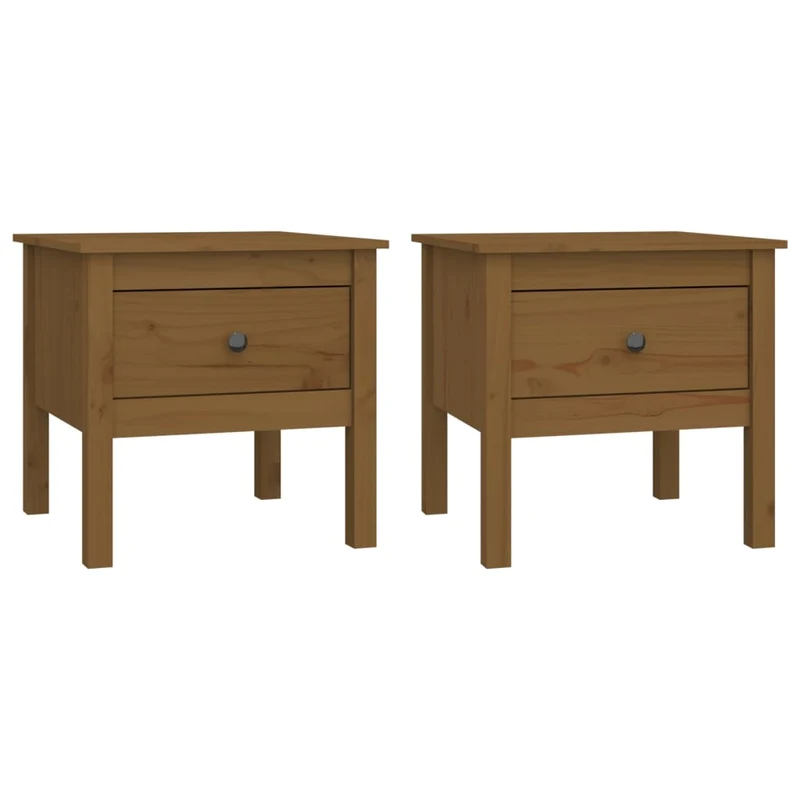 Lot de 2 tables d'appoint avec tiroir cehvets 50 x 50 x 49cm bois de pin marron miel DEC032656