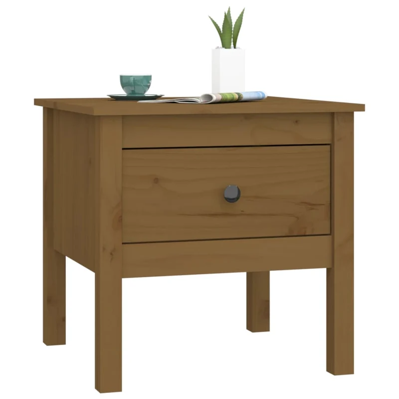 Lot de 2 tables d'appoint avec tiroir cehvets 50 x 50 x 49cm bois de pin marron miel DEC032656