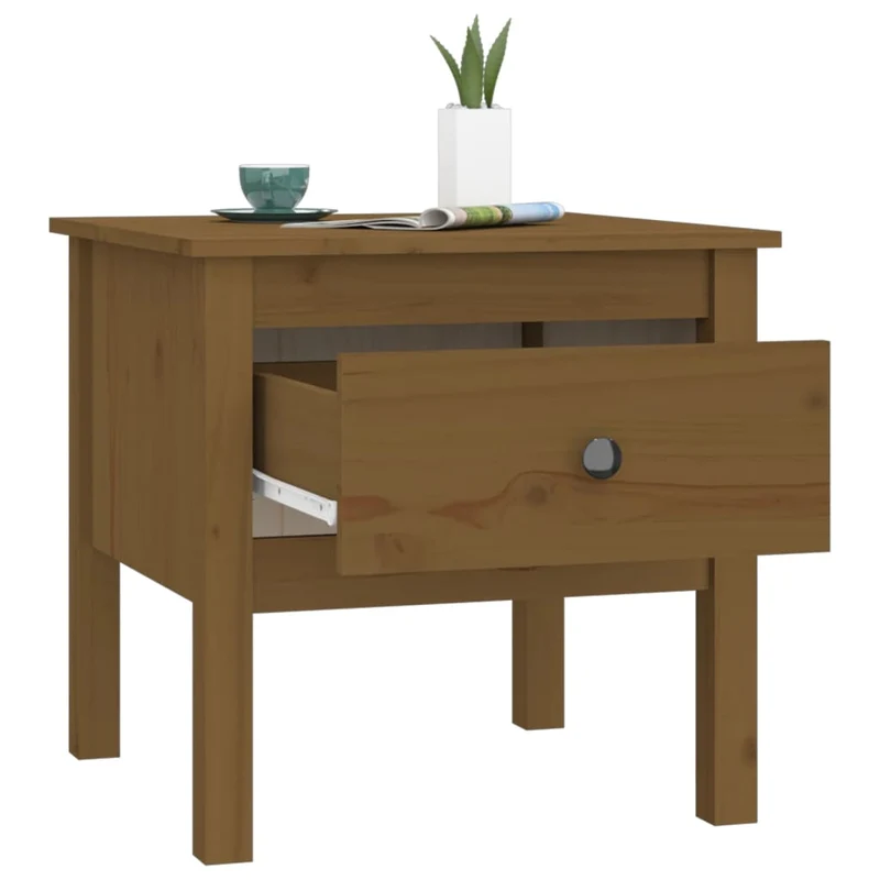 Lot de 2 tables d'appoint avec tiroir cehvets 50 x 50 x 49cm bois de pin marron miel DEC032656