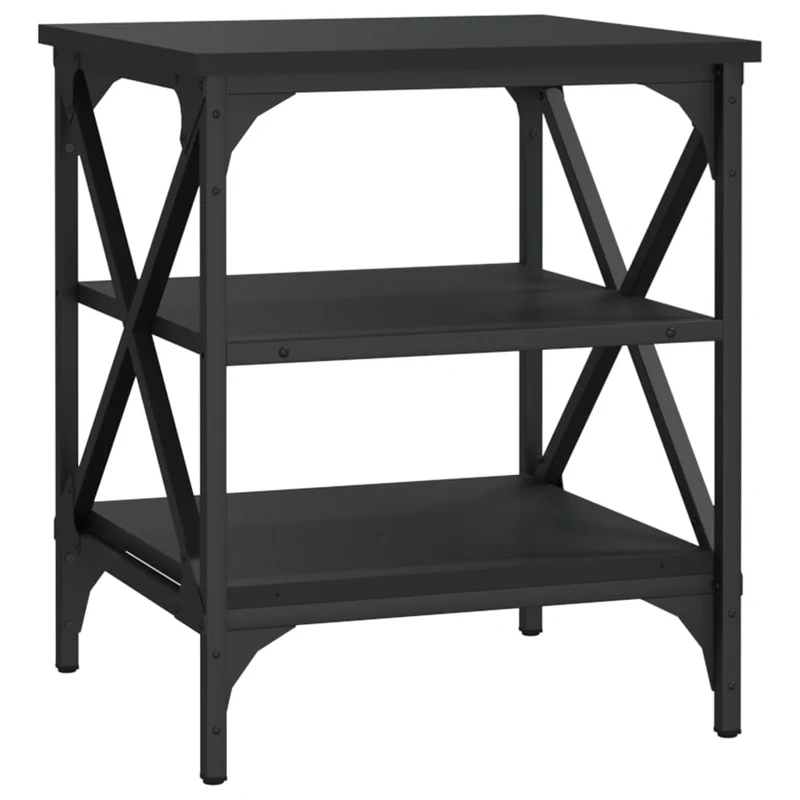 Lot de 2 tables d'appoint avec étagères 40 x 42 x 50 cm en bois d’ingénierie noir et acier DEC032641
