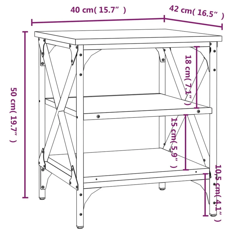 Lot de 2 tables d'appoint avec étagères 40 x 42 x 50 cm en bois d’ingénierie noir et acier DEC032641