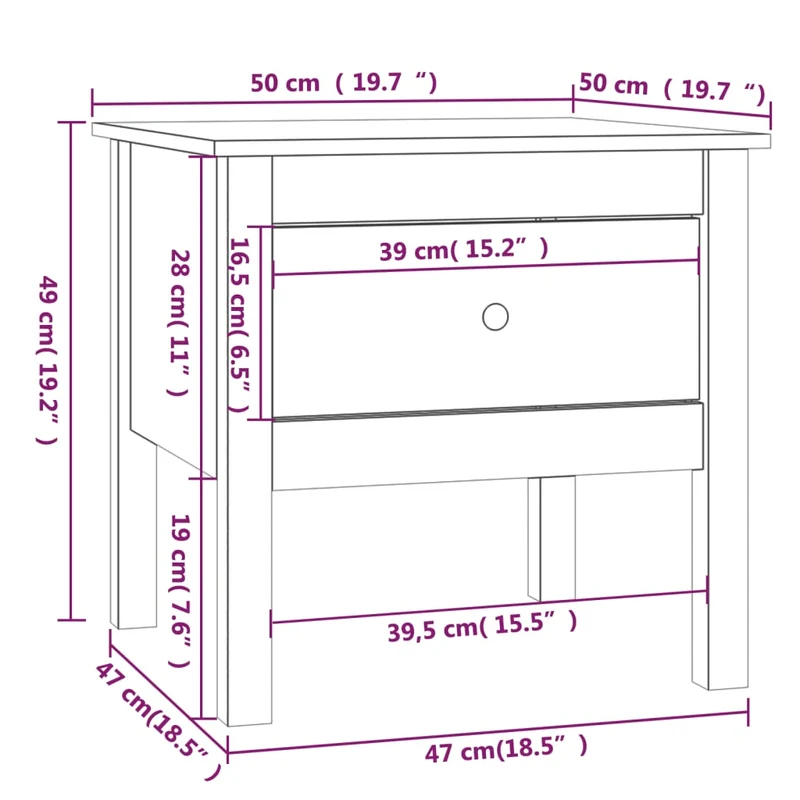 Table d'appoint chevet avec tiroir 50 x 50 x 49 cm en bois massif de pin gris DEC032443