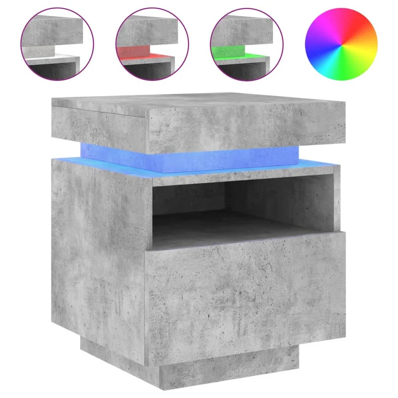 Table de chevet avec tiroir et LED RVB 40 x 39 x 48,5 cm bois d'ingénierie gris DEC032779