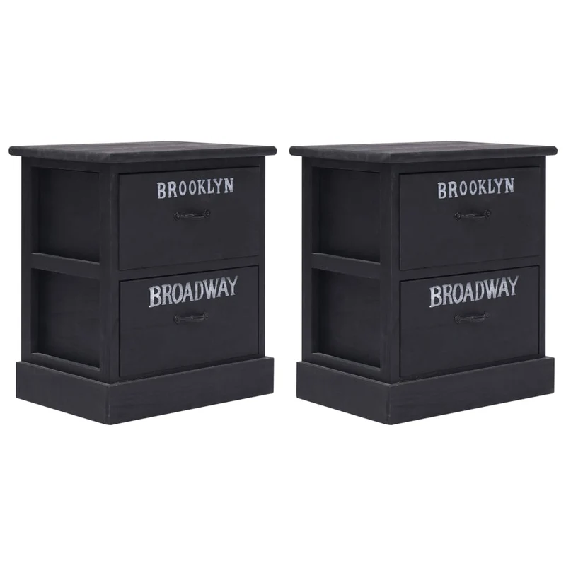 Lot de 2 tables de chevet avec tiroirs NewYork 38 x 28 x 45 cm bois de paulownia noir DEC032760