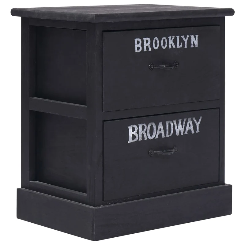 Lot de 2 tables de chevet avec tiroirs NewYork 38 x 28 x 45 cm bois de paulownia noir DEC032760