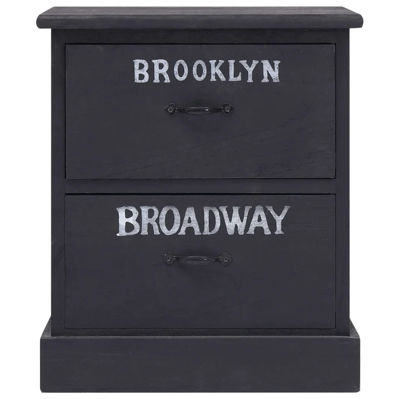 Lot de 2 tables de chevet avec tiroirs NewYork 38 x 28 x 45 cm bois de paulownia noir DEC032760