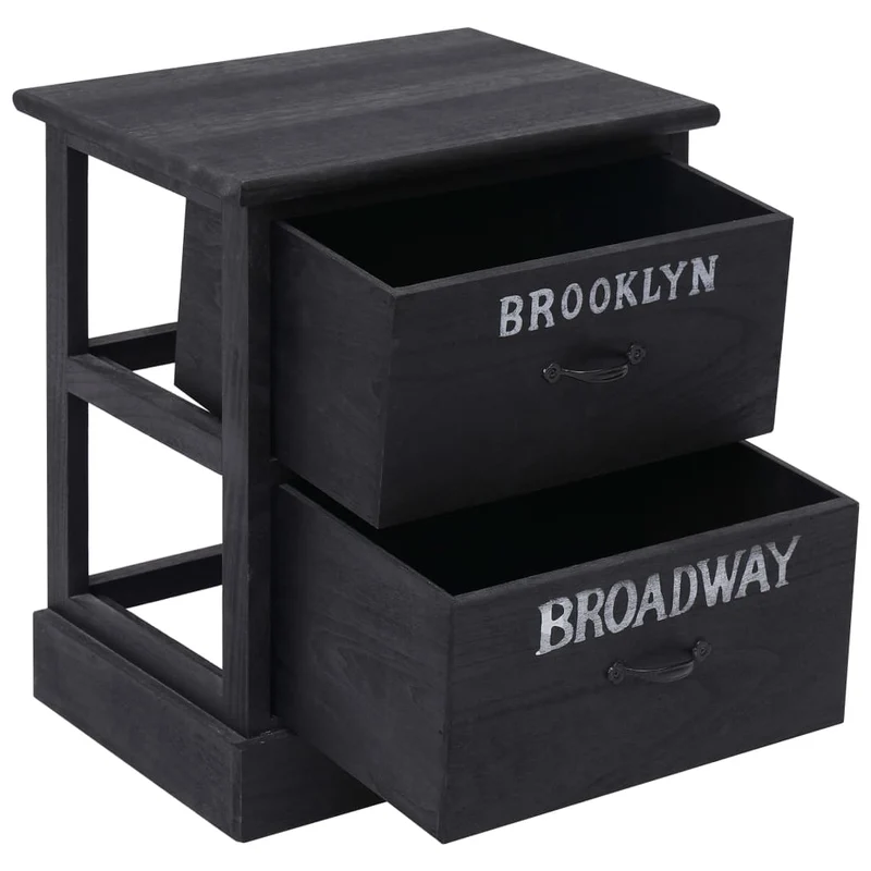 Lot de 2 tables de chevet avec tiroirs NewYork 38 x 28 x 45 cm bois de paulownia noir DEC032760