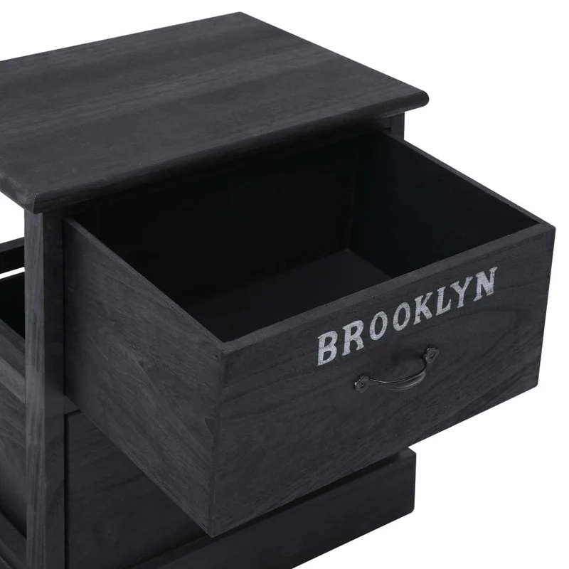 Lot de 2 tables de chevet avec tiroirs NewYork 38 x 28 x 45 cm bois de paulownia noir DEC032760