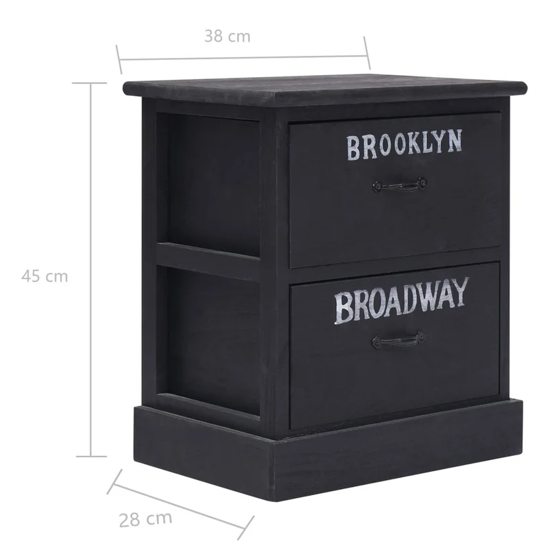 Lot de 2 tables de chevet avec tiroirs NewYork 38 x 28 x 45 cm bois de paulownia noir DEC032760