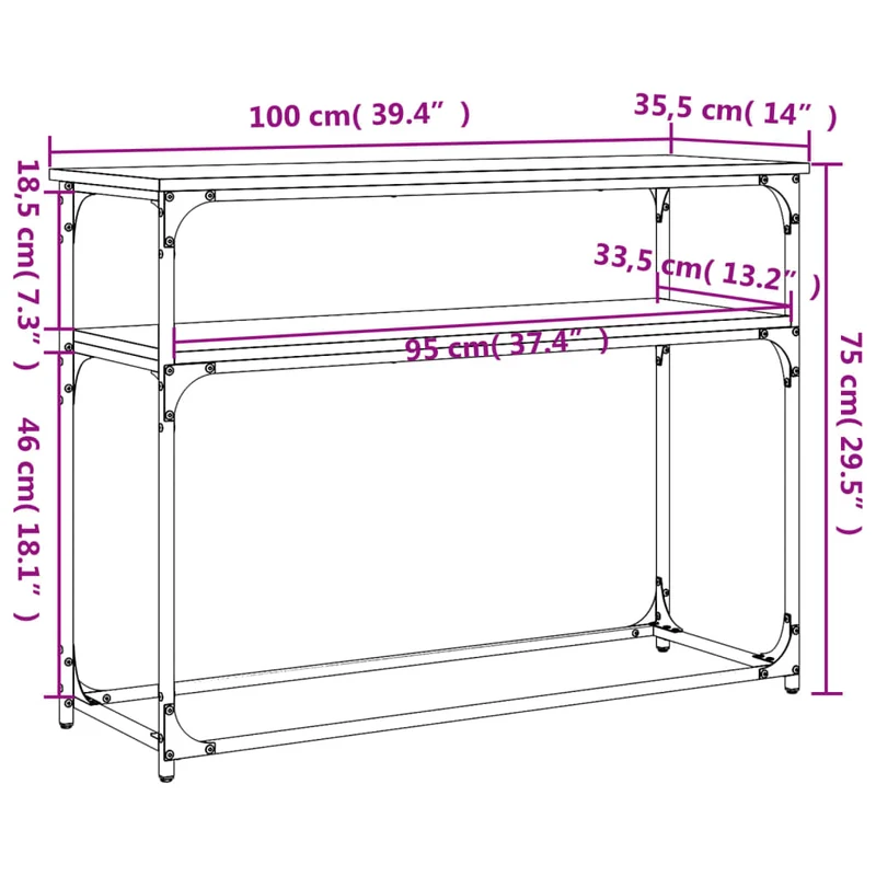 Table d'appoint console pratique avec étagères pour une entrée organisée 100 x 35,5 x 75 cm bois d'ingénierie marron et métal DEC031766