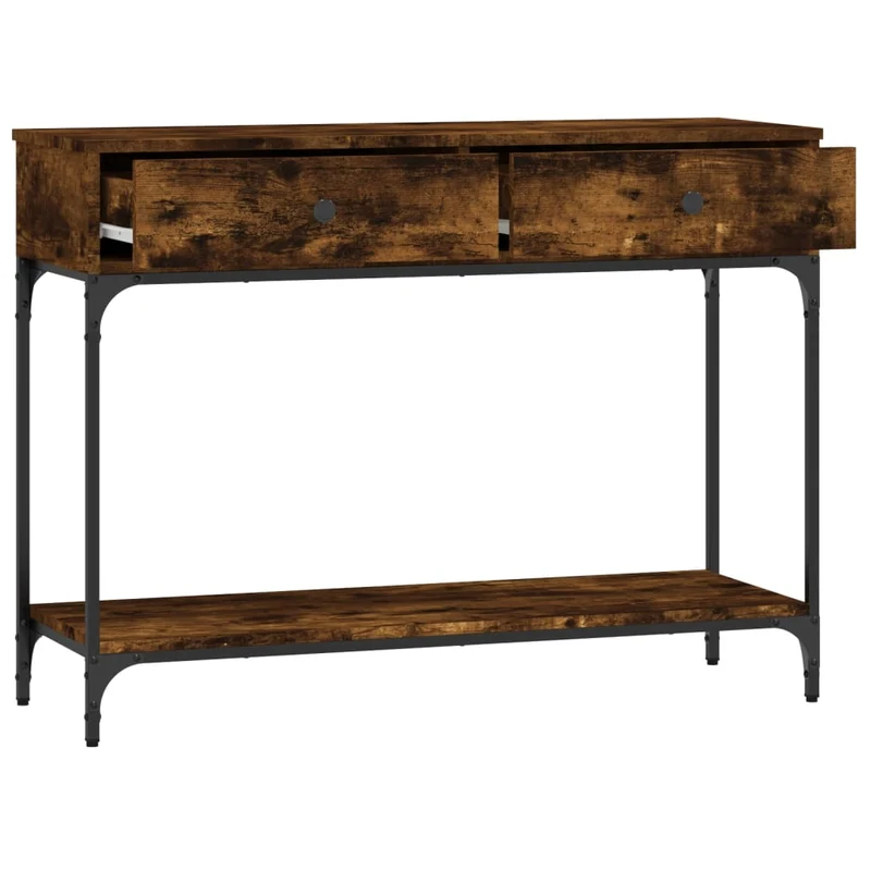 Table d'appoint console pratique avec tiroirs pour une entrée organisée 100 x 34,5 x 75 cm bois d'ingénierie marron et métal DEC031765