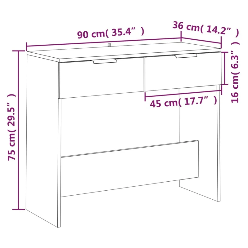 Table d'appoint console pratique avec tiroirs pour une entrée organisée 90 x 36 x 75 cm bois d'ingénierie blanc DEC031723