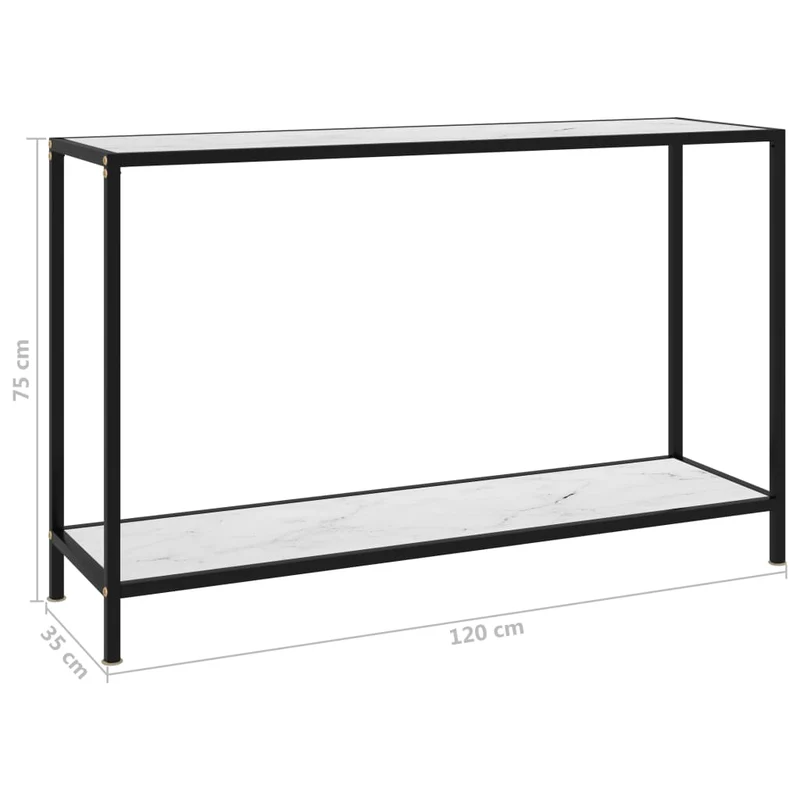 Table d'appoint console pratique pour une entrée organisée 120 x 35 x 75 cm verre trempé blanc et acier DEC031700