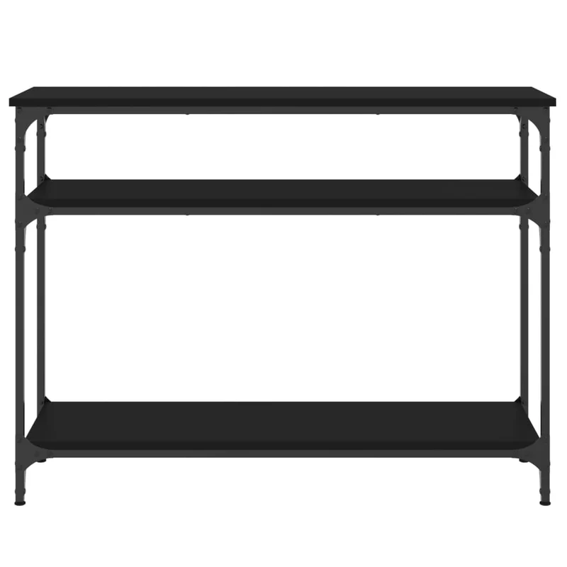 Table d'appoint console pratique avec étagères de rangement 100 x 29 x 75 cm bois d'ingénierie et métal noir DEC032064